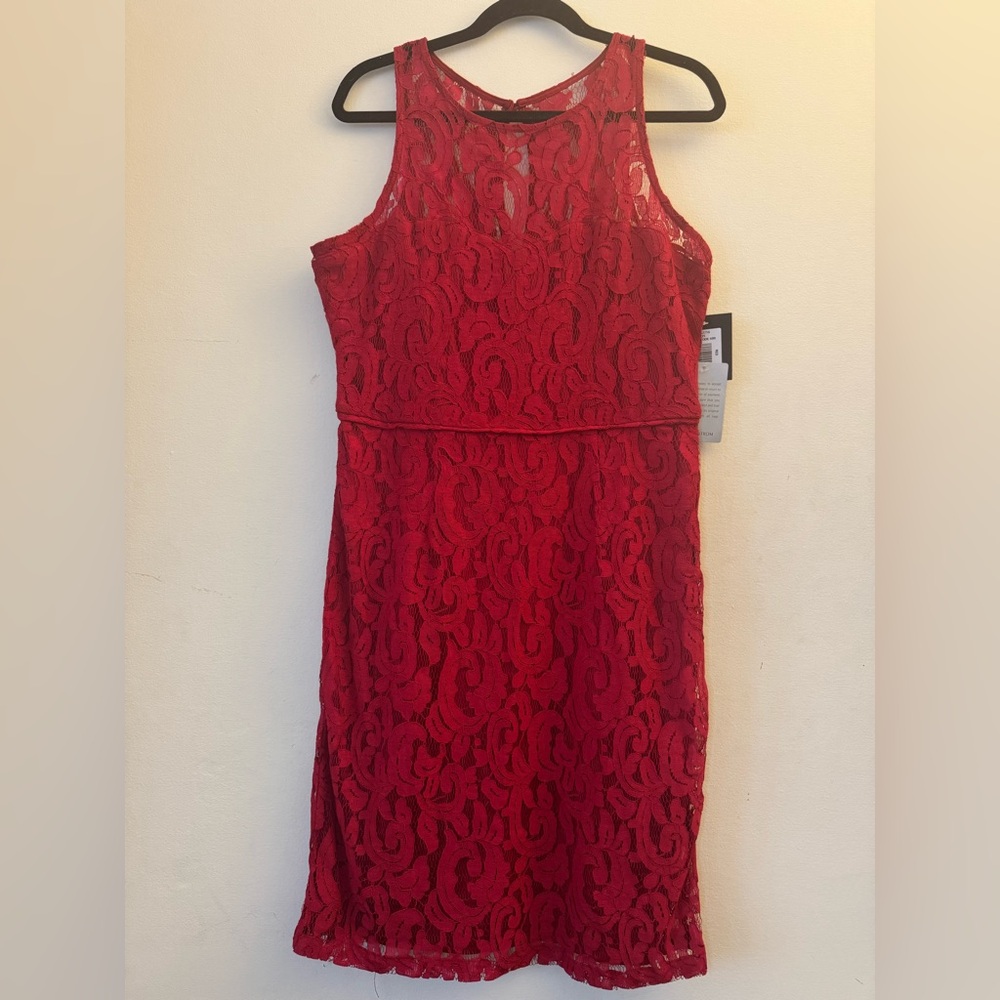 NWT Marina Sleeveless Lace Sheath Dress Color Red Size 10
